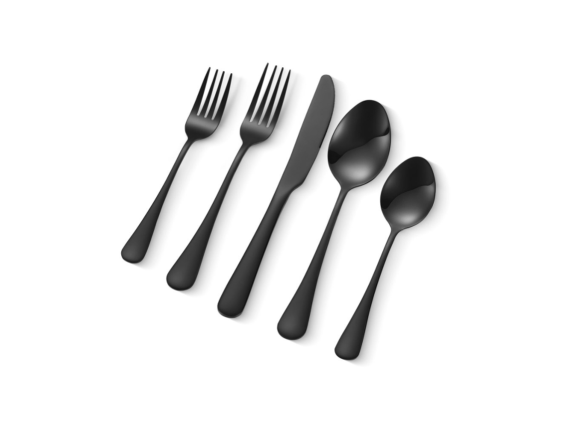Juego de cubiertos de acero inoxidable negro de 30 piezas de Tekmaquinas