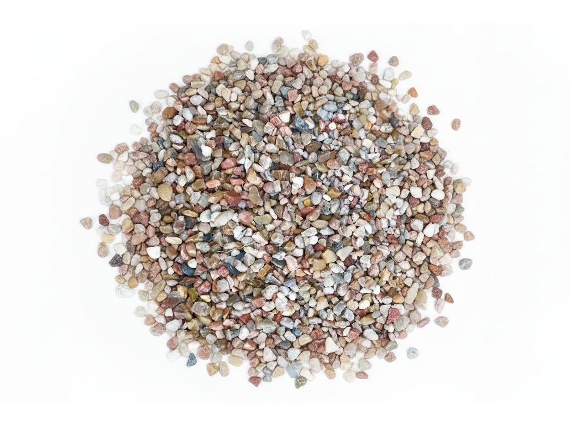 Piedra triturada de cuarzo multicolor, bolsa de 20 kg / 8-14 mm.