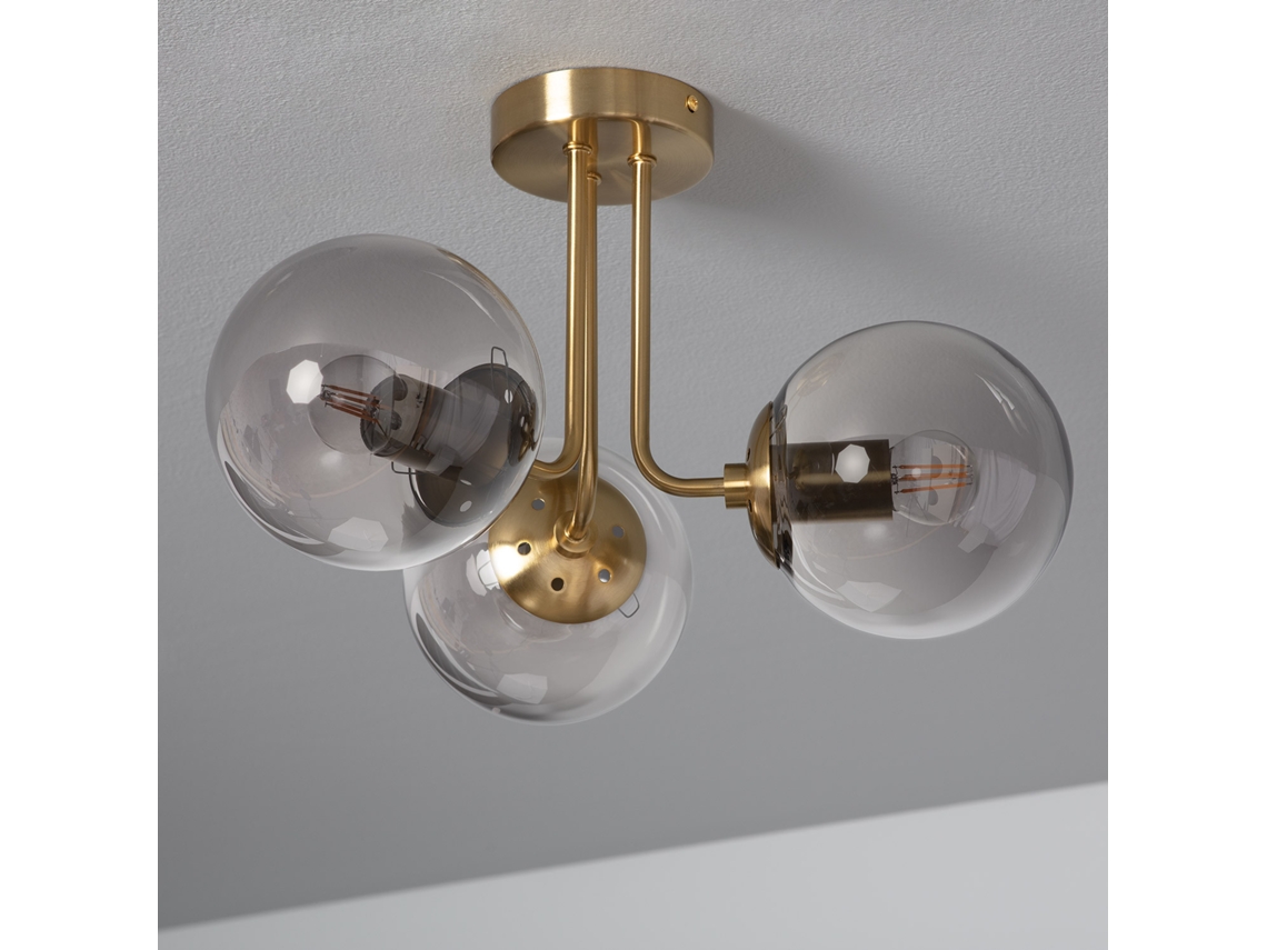 LEDKIA Lámpara de Techo Metal y Cristal Moonlight Brass 3 Focos Gris