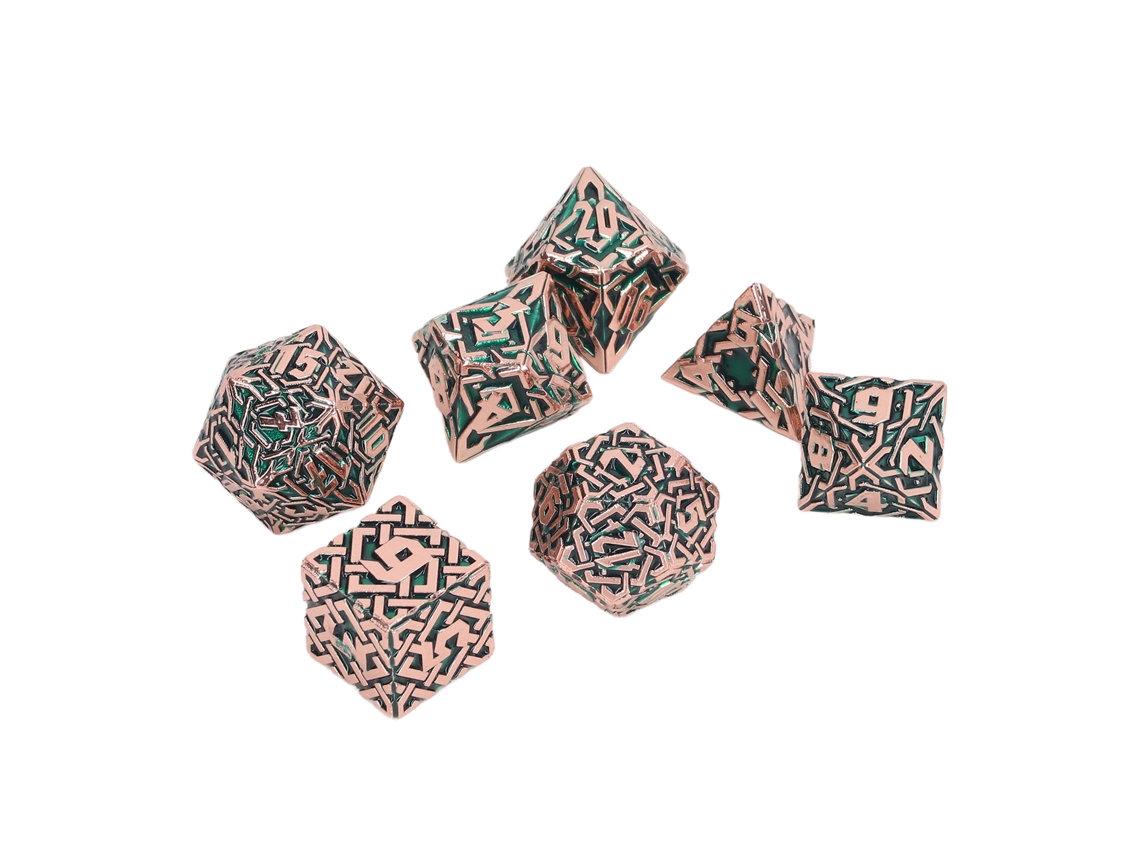 Dan26-set De 7 Dados De Metal Sólido Para Juegos De Mesa, Dados Poliédricos Grabados Portátiles Diversión Verde Para Fiesta