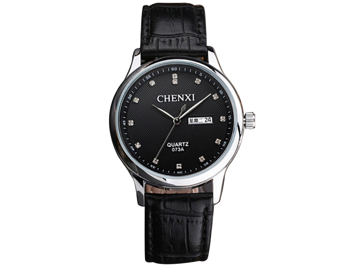 Reloj De Pulsera Para Hombre Elegante Impermeable Dial Redondo De Cuarzo Negro Plata