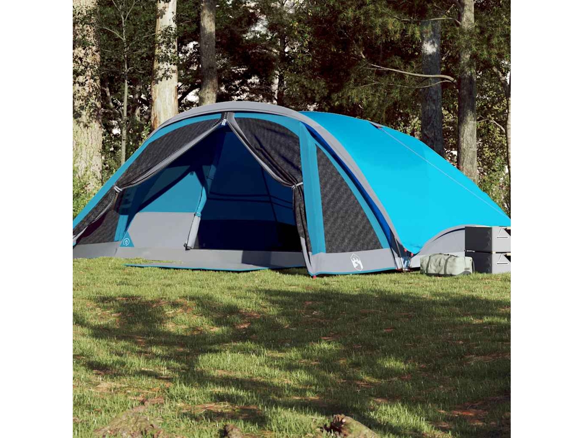 Tienda de campaña familiar, tipo cabaña, para 6 personas, impermeable, azul.