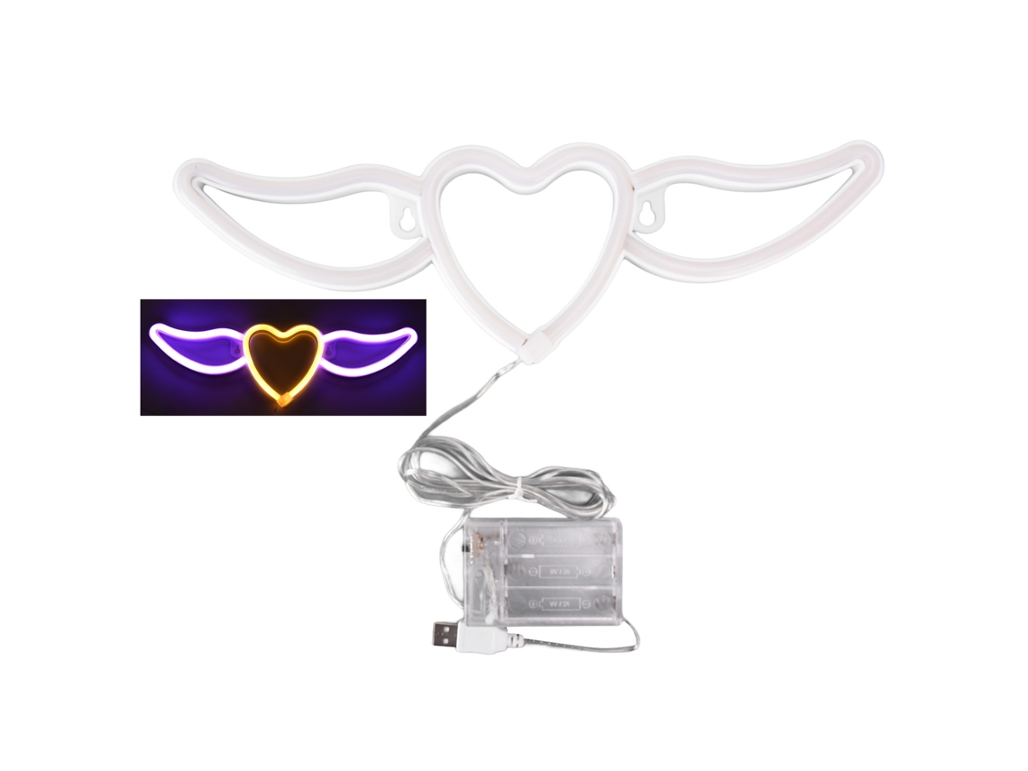 Yncm2026-luz Neón En Forma De Corazón Con Alas Segura De Ahorro Energético Luz Púrpura Y Blanca Cálida Para San Valentín Boda Decoración De Pared