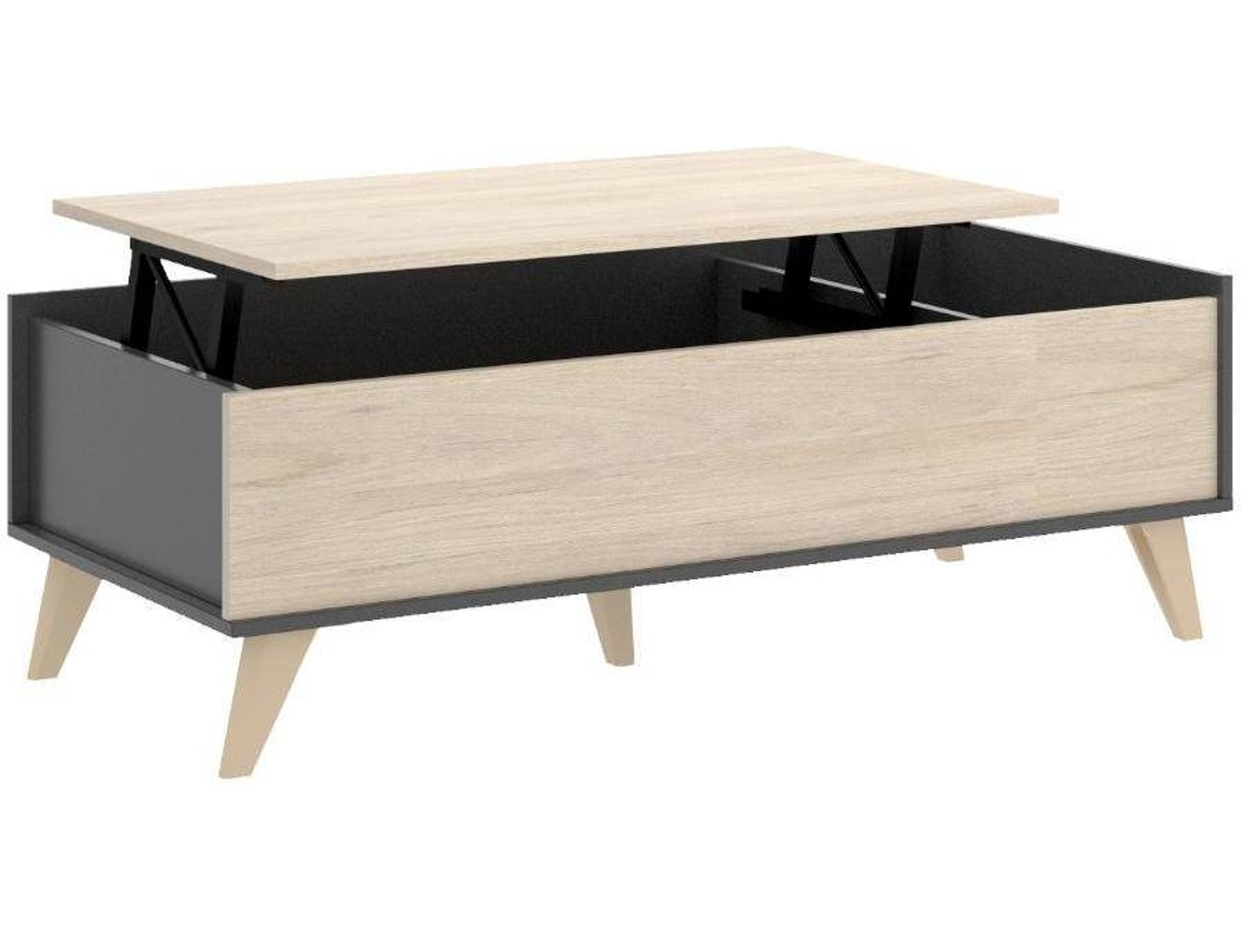 Mesa de Centro Elevable DKIT Ness (Gris/Natural - 41x99x60 cm)