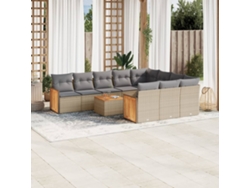 Conjunto de sofá de jardín de 11 piezas con cojines de mimbre beige DKD Home Decor