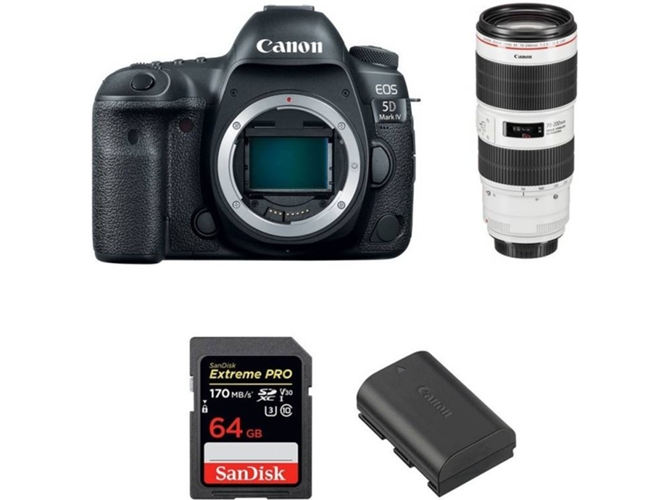 Kit Cámara CANON EOS 5D Mark IV + EF 70-200mm f/2.8L IS III USM + SanDisk 64 GB + Batería (Full-Frame)