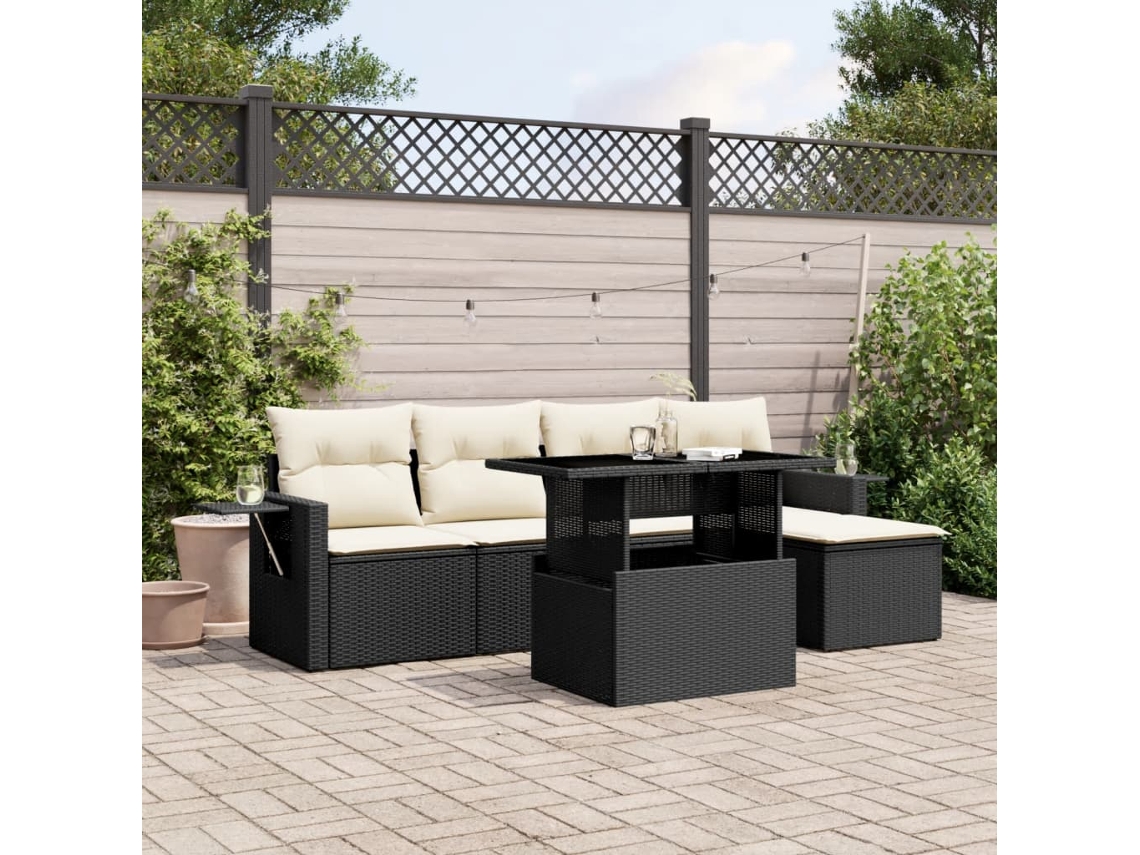Conjunto de sofás de jardín de 6 piezas DKD Home Decor con cojines de mimbre negros
