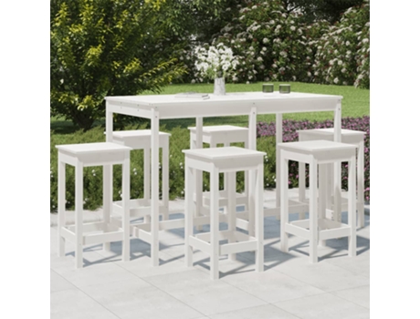 Conjunto 7 de mesa y taburetes altos jardín VIDAXL madera pino blanco