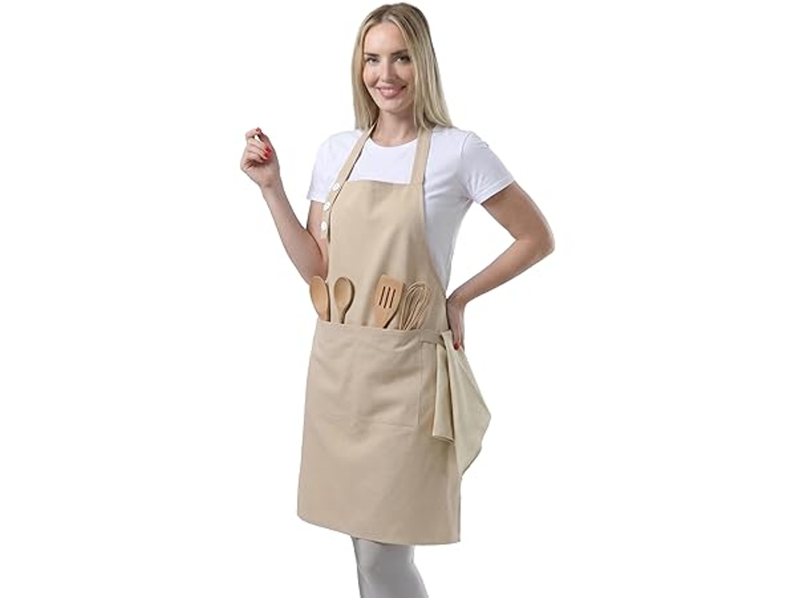 Delantal de cocina para mujer, de algodón impermeable, con bolsillo ajustable, ideal para cocinar y hacer barbacoas. STELASPLEN