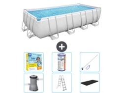 Piscina BESTWAY rectangular Power Steel - 488 x 244 x 122 - gris con bomba incluida - escalera - cubierta Accesorios CB36