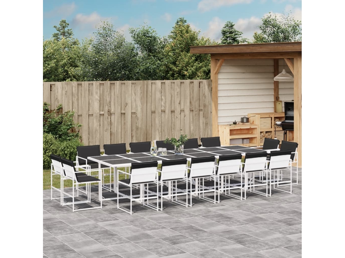 Juego de comedor de jardín de 17 piezas con cojines de textilene blanco de Dkd Home Decor