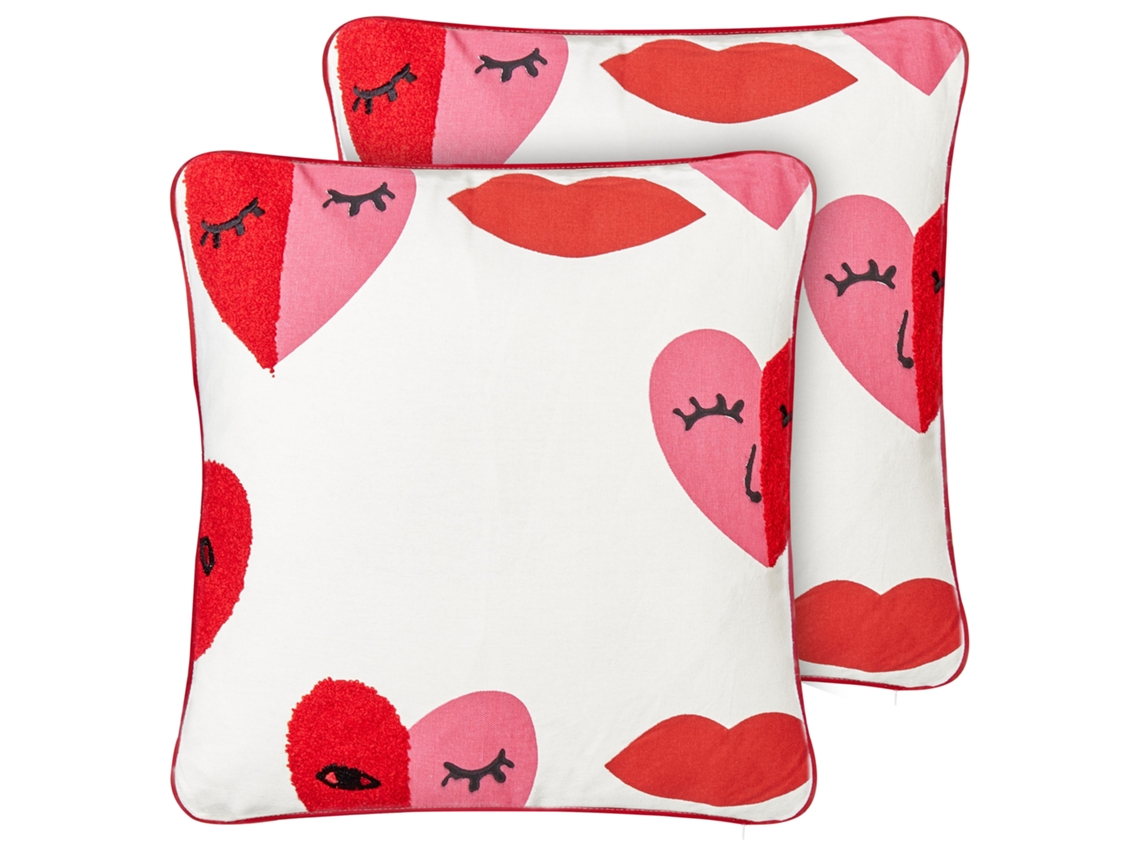 Lote de 2 cojines con corazones BELIANI Periwinkle de Algodón Blanco 45x45x15