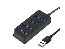 Concentrador USB 3.0 de 4 puertos con interruptores y luces individuales Concentrador de datos de alta velocidad Concentrador de extensión USB portátil Negro YIZHOOD