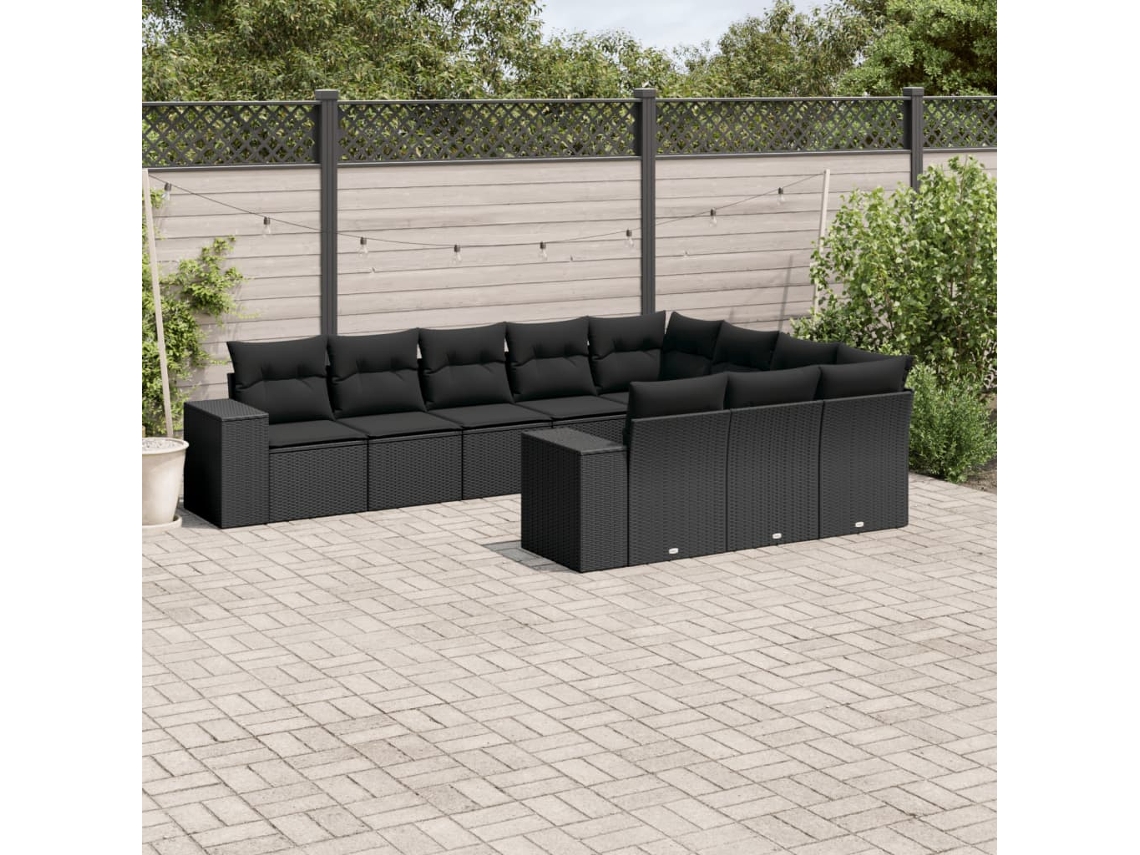 Conjunto de sofá de jardín de 10 piezas con cojines en mimbre sintético negro de DKD Home Decor