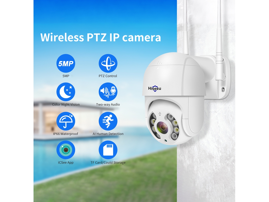 Cámara de seguridad inalámbrica inteligente con conexión wifi para uso en interiores y exteriores.