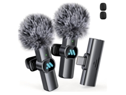 Micrófono de solapa inalámbrico K3pro, 2 micrófonos, compatible con USB C para iPhone 15/Android, batería de 7 horas, color negro Gusshious