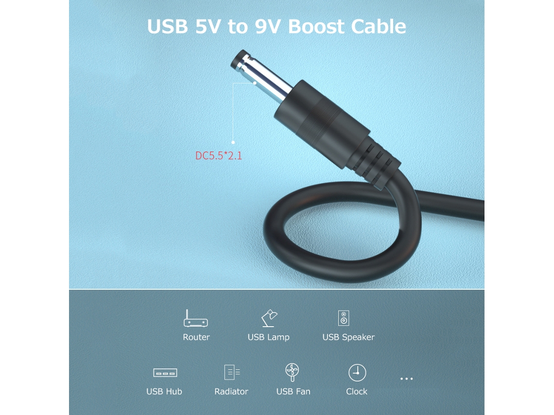 Cable De Impulso Usb 5v A 9v Cable Adaptador De Alimentación De Conversión Usb A Dc Puerto 5.5*2.1