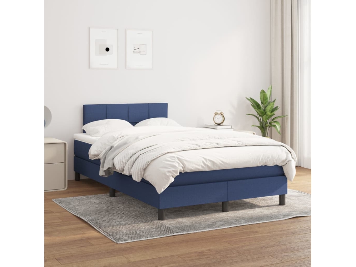 Cama Box Spring Con Colchón Tela Azul 120x200 Cm