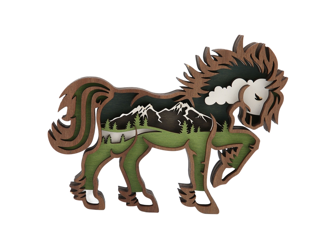 Figura de caballo de boj con grabado mecánico decorativo