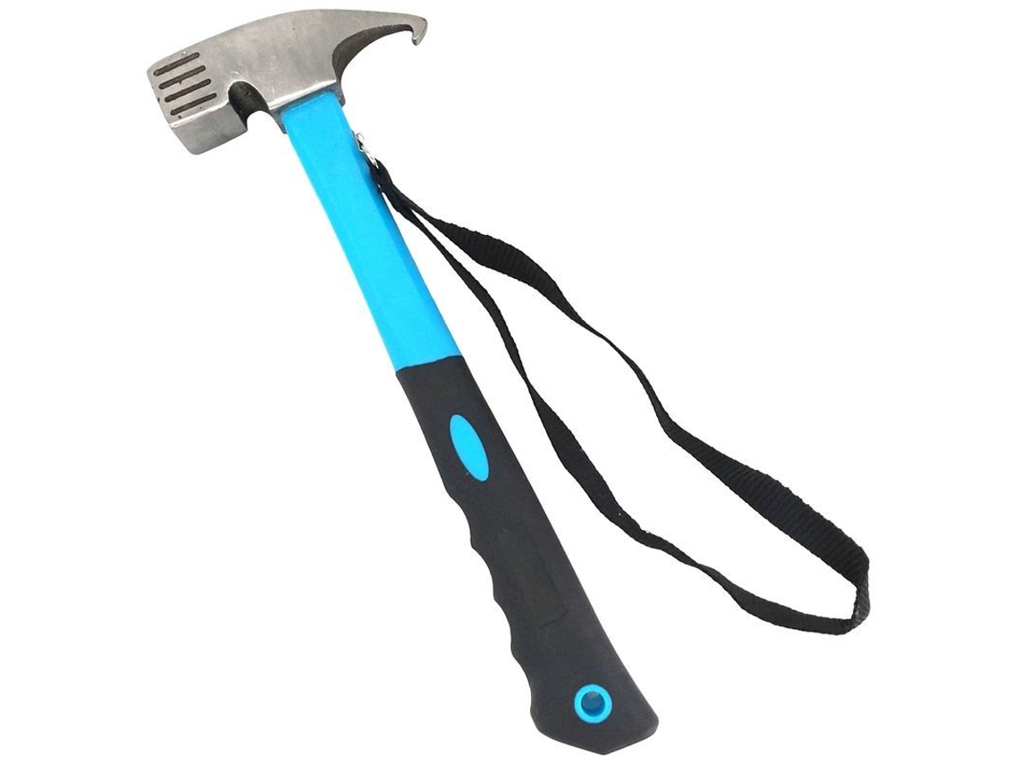 Martillo De Camping Multifunción Acero Alto Carbono Con Retirador De Clavos Y Mango Pvc Azul