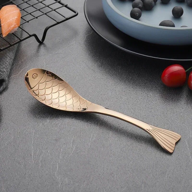 (oro Rosa, 15 Cm, 3 Piezas) Cucharas De Acero Inoxidable Con Forma De Pez, Aptas Para Uso Alimentario, Ideales Para Postres Helados.