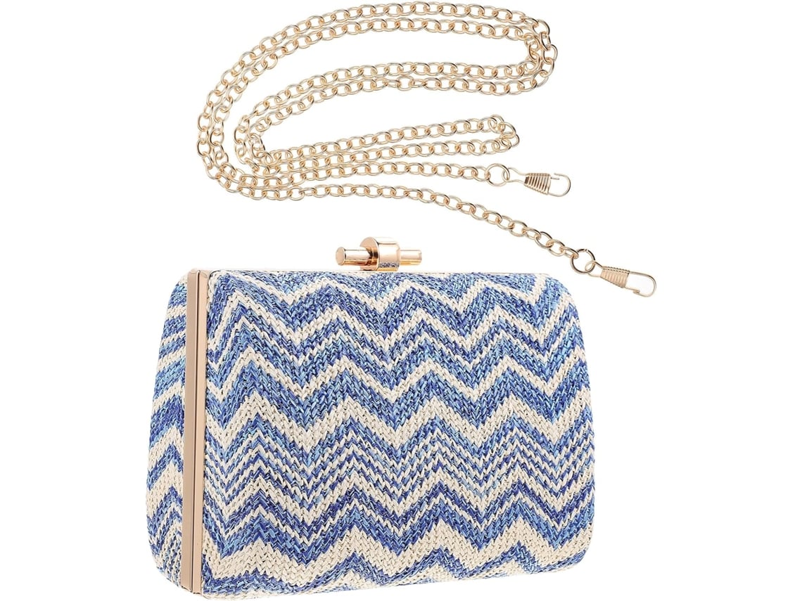 Bolso de hombro azul de paja para mujer, resistente a los daños y bien organizado.