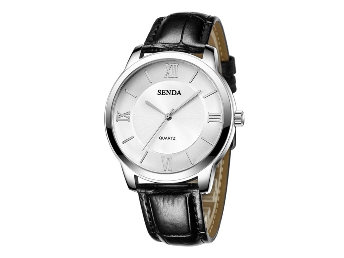 Reloj De Pareja Senda S-8195 De Cuero Simple Moda Cuarzo Hombre Blanco Negro