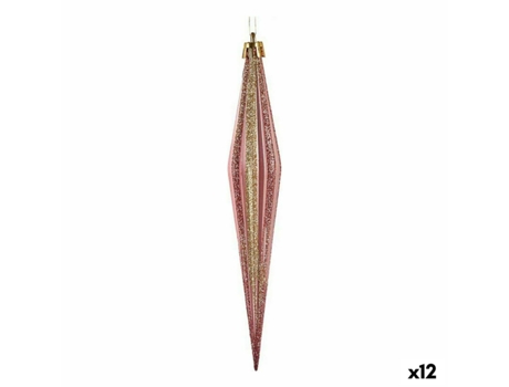 Set Adornos de Navidad Alargado Rosa Dorado PVC 3 x 3 x 18,5 cm (12 Unidades)