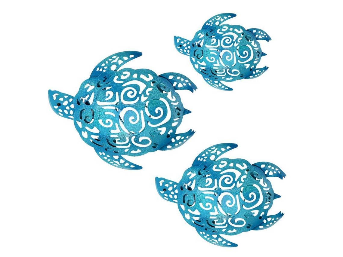 Conjunto De 3 Adornos Metálicos De Pared Con Tortugas Marinas, Temática Playera.