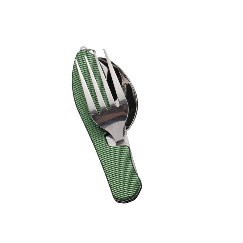 (verde) Juego De Vajilla Plegable De Acero Inoxidable 4 En 1 Para Camping, Juego De Vajilla De Bolsillo