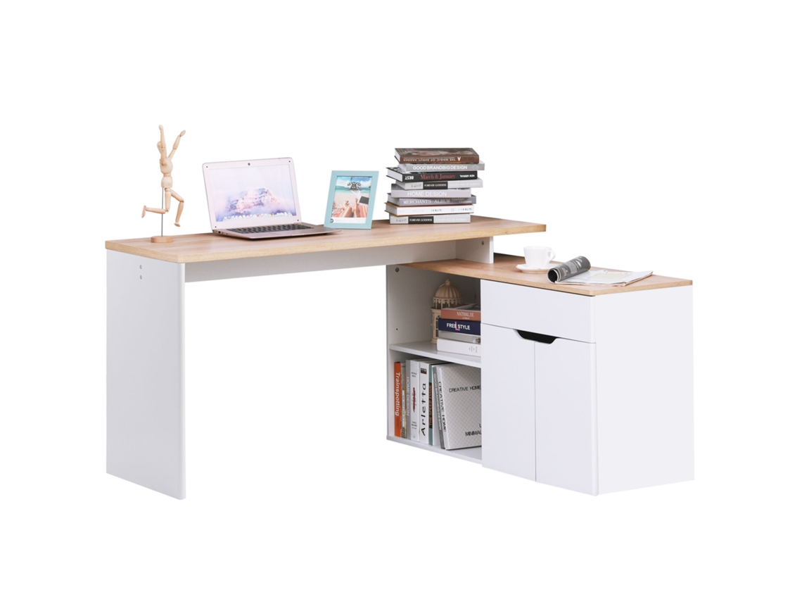 Escritorio Modular Multimedia Para Ordenador Con Múltiples Compartimentos De Almacenamiento, Doble Nicho, Cajón Y Armario De Madera.