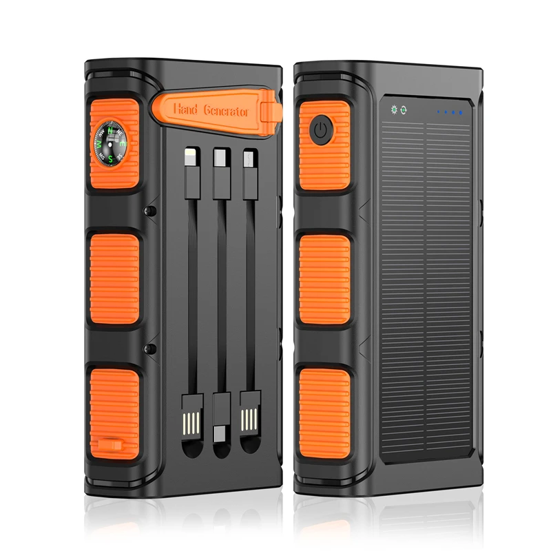 (naranja 20000 Mah) Banco De Energía Portátil Con Energía Solar, Pd 20 W, Carga Rápida, Accionado Manualmente