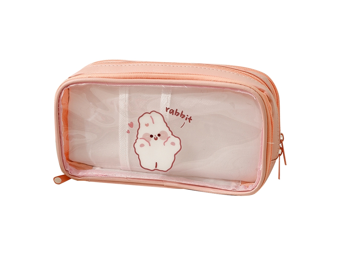Estuche De Lápices Transparente De Pvc Con Diseño De Conejito Rosa, Capacidad Grande, Resistente Al Agua, Estuche Para Lápices Y Bolígrafos