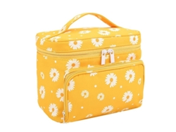 2026-linjou Bolsa De Maquillaje Grande Para Mujer Con Porta Brochas Y Estampado De Margaritas, Amarillo