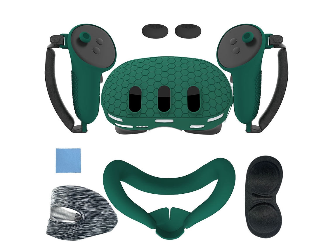 Capa CHRUI de Silicone 7 em 1 compatível com Meta Quest 3 com grip para comandos (verde militar)