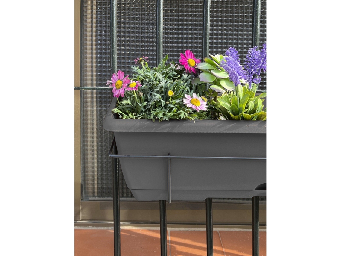 Jardin202 - Jardinera De Balcón Con Plato Y Soporte Metálico Incorporado | Macetero Balconero De Plástico Para Colgar Gris 60 Cm | 60 Cm (gris)