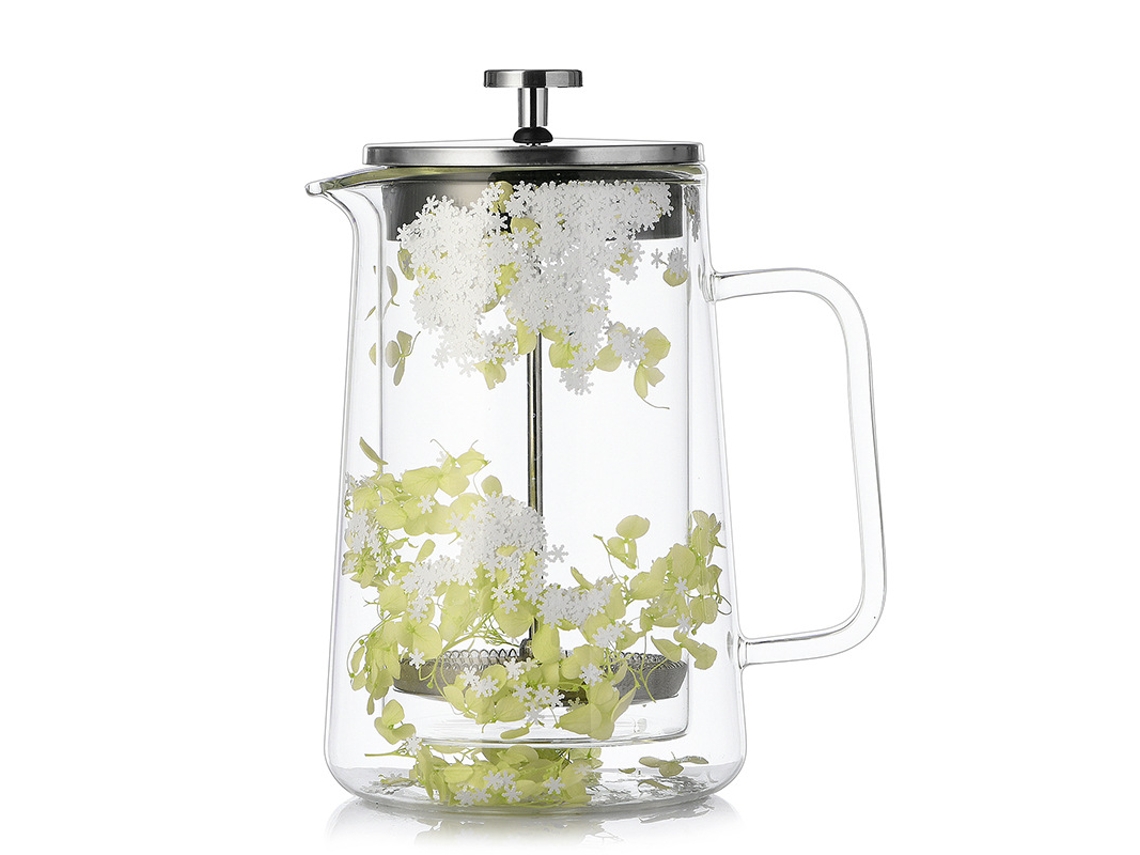 Cafetera de émbolo Chrui de 21 oz con filtro de acero inoxidable y capa intermedia de flores secas (verde)