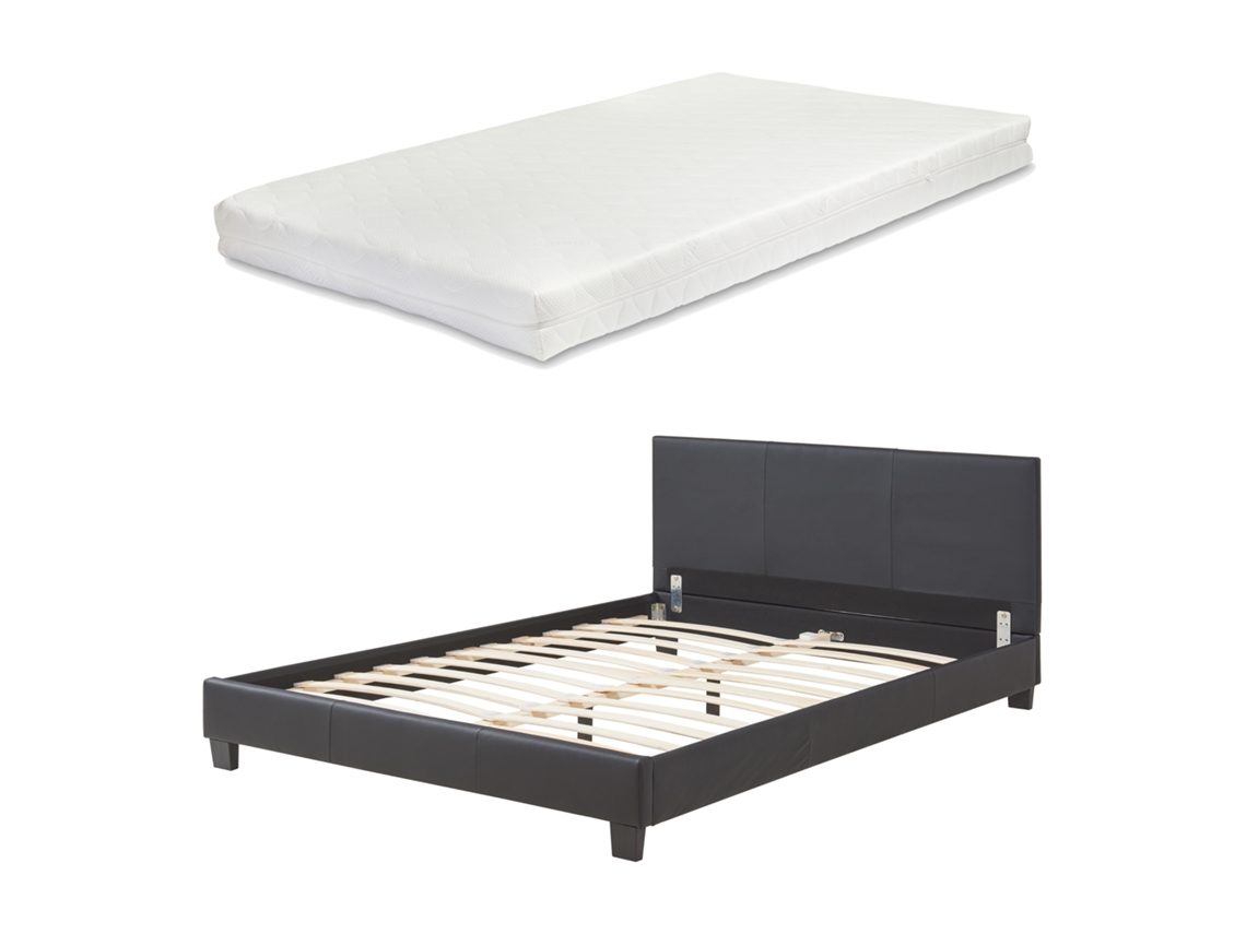 Cama con Colchón de Espuma Albacete Cuero Fría CORIUM Negro (140x200)