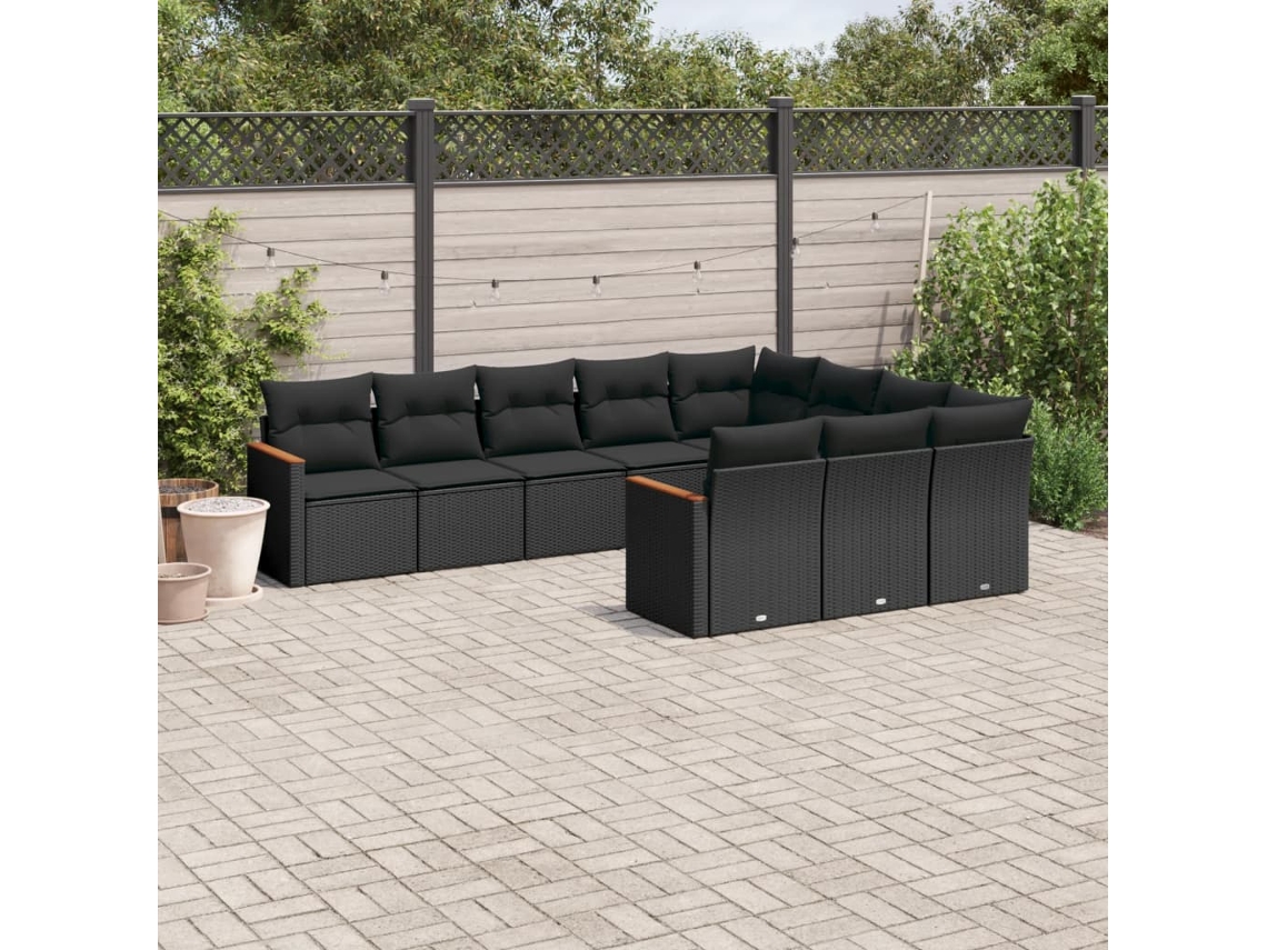 Conjunto de sofá de jardín de 10 piezas con cojines en mimbre sintético negro de DKD Home Decor