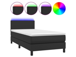 Maison Exclusive - Cama Box Spring Y Colchón Led Cuero Sintético Negro 90x200 Cm