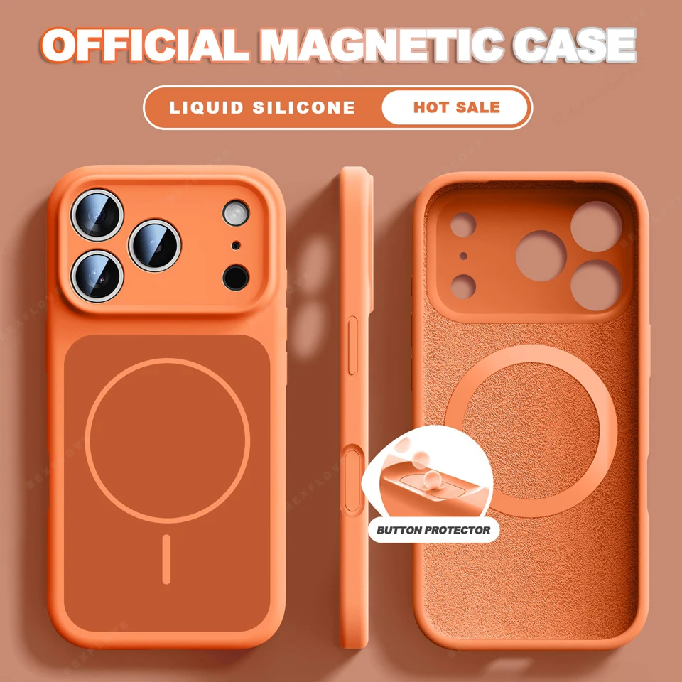 (iphone 17 Pro Max, Naranja) Funda Magnética Magsafe De Silicona Líquida Para Iphone, Compatible Con Iphone, Funda Suave A Prueba De Golpes.