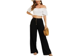 2026-pantalones Anchos De Algodón Y Lino Para Mujer De Cintura Alta Con Bolsillos Verano Flowy Xxl Negro