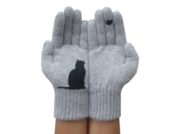 2026-guantes De Invierno Para Amantes De Gatos, Estampado De Gato Y Pájaro Rosado Cute Qlh, Talla Única Gris