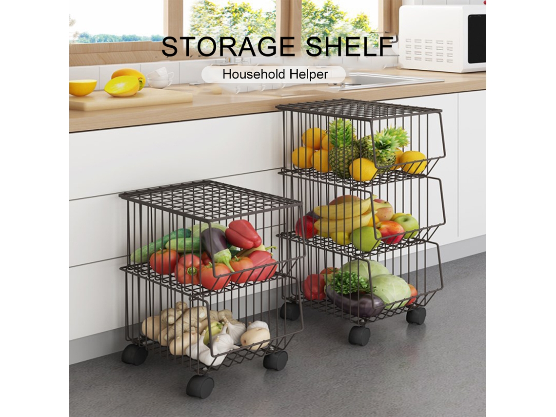 Estantería De Hierro Móvil 2 Capas Con Canastas De Malla Para Secado, Rack Metálico Con Ruedas, Organizador Ahorro Espacio Para Cocina Sala Mesa