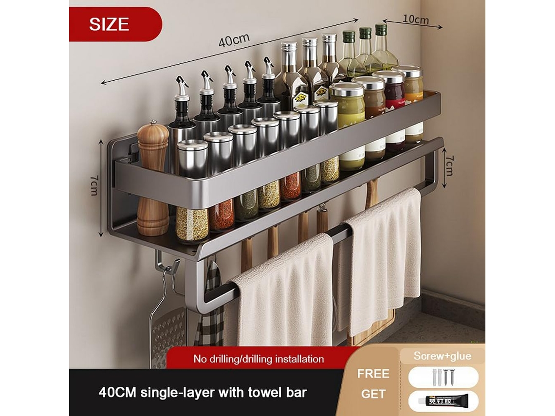 Estante de almacenamiento de cocina, especiero, estante de pared, negro Tommy01