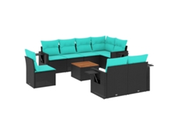 Conjunto de sofá de jardín de 5 piezas con cojines, ratán negro. EXCLUSIVO DE MAISON.