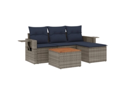 Conjunto de sofá de jardín de 5 piezas con cojines, ratán gris. EXCLUSIVO DE MAISON.
