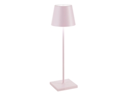 Lámpara de mesa LED rosa Zafferano Poldina Pro, recargable, regulable, hasta 12 horas de duración de la batería, clasificación IP65, apta para uso en exteriores.