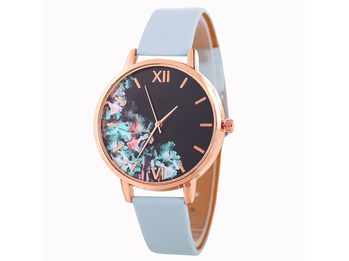 Reloj De Pulsera Analógico De Cuarzo Para Mujer Con Esfera Redonda, Estilo Moderno, Azul Claro.