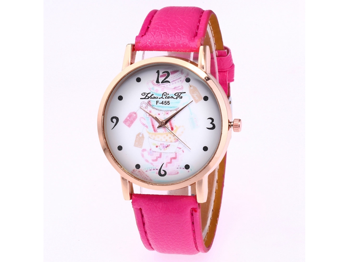 Reloj De Pulsera De Cuarzo Sencillo Y Elegante, De Estilo Casual, Con Correa De Piel Sintética Rosa Y Roja.